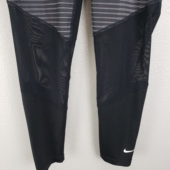 Nike Pro Womens Size S Colorblock Athletic Tights Black And Gray Stripe And Mesh - Picture 2 of 10